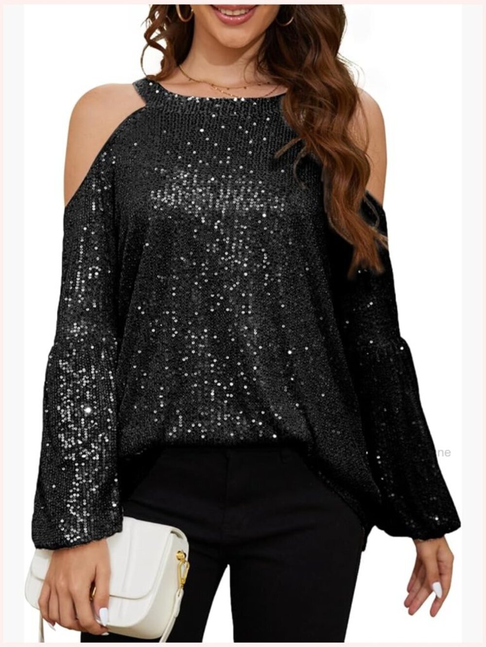 Sequin Halter Top Long Sleeve Sparkly Glitter Blouse Party Shirt